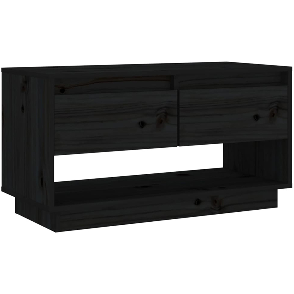 vidaXL 2 Drawer Single Shelf Black Solid Pine Wood TV Cabinet Image 1