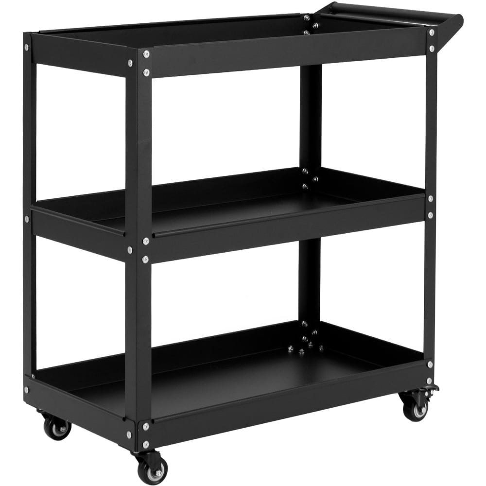 Costway 3 Shelf Black Rolling Service Trolley Image 1