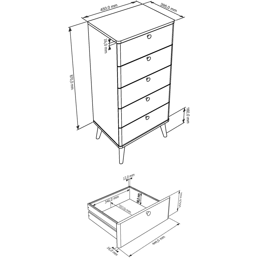 Core Products Augusta Curve 5 Drawer Narrow Chest of Drawers Image 5