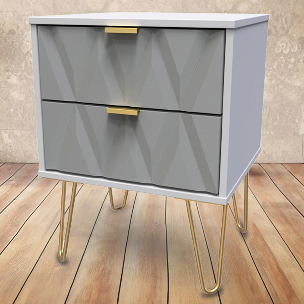 Crowndale Diamond 2 Drawer Matt Grey Bedside Table Image 1