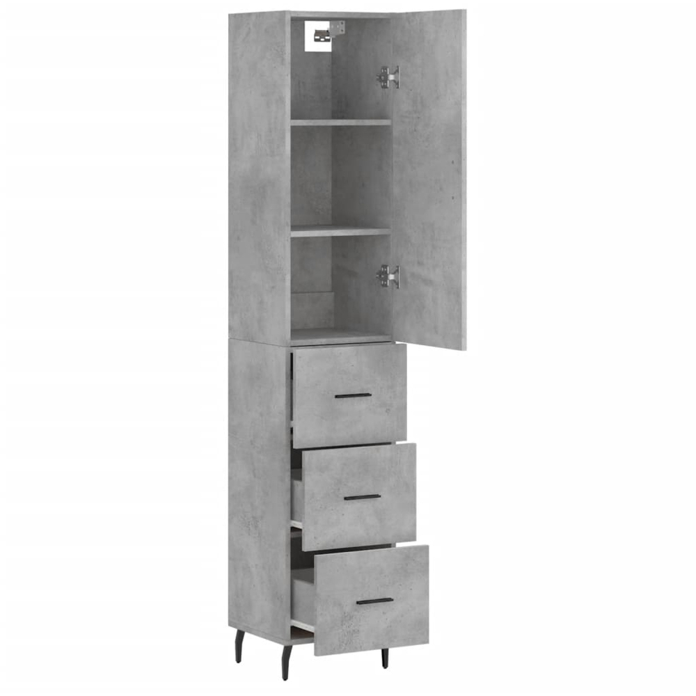 vidaXL Single Door 3 Drawer Concrete Grey Highboard Image 4