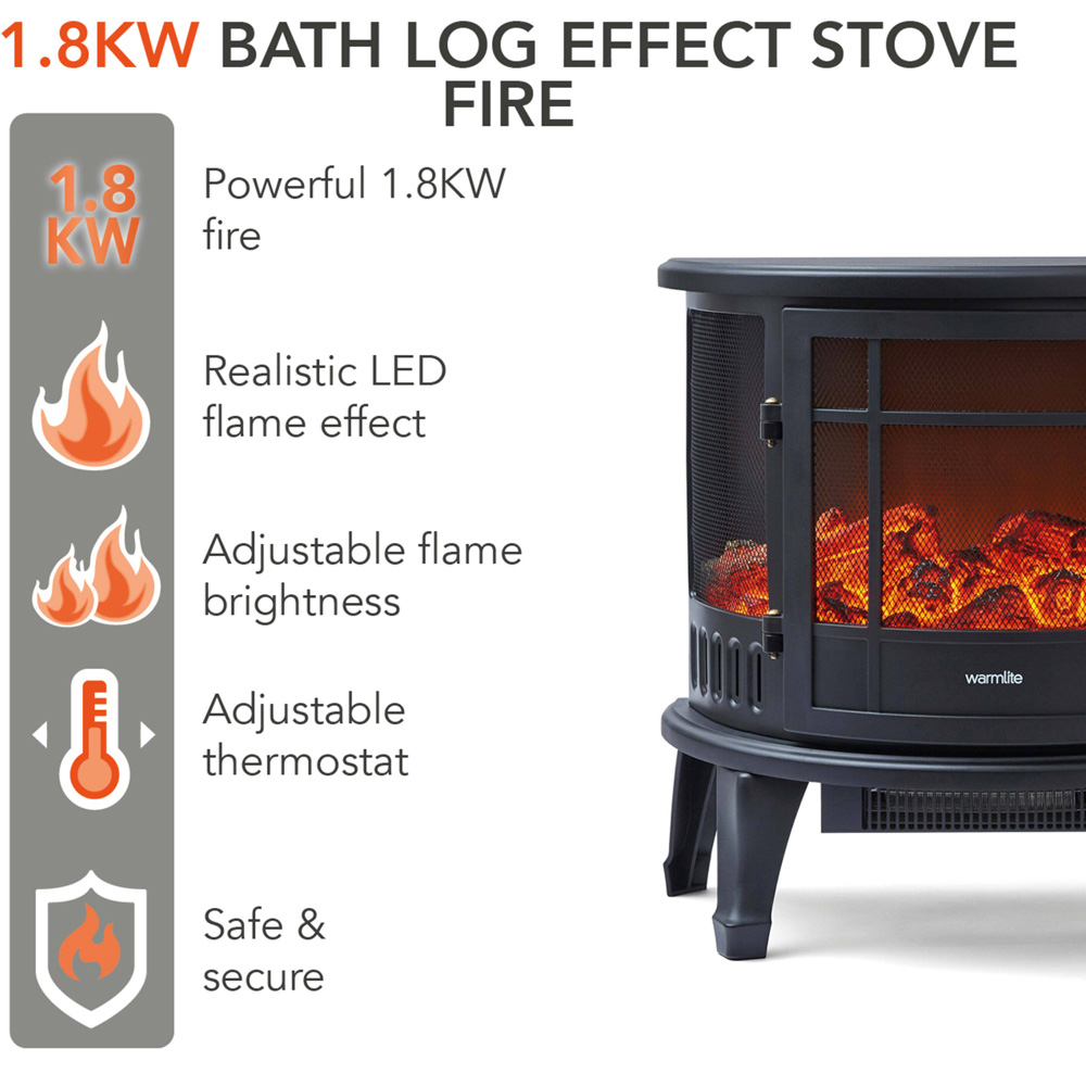 Warmlite Bath Black Stove Fire with Panoramic LED Flame Effect 1800W 11 inch Image 2