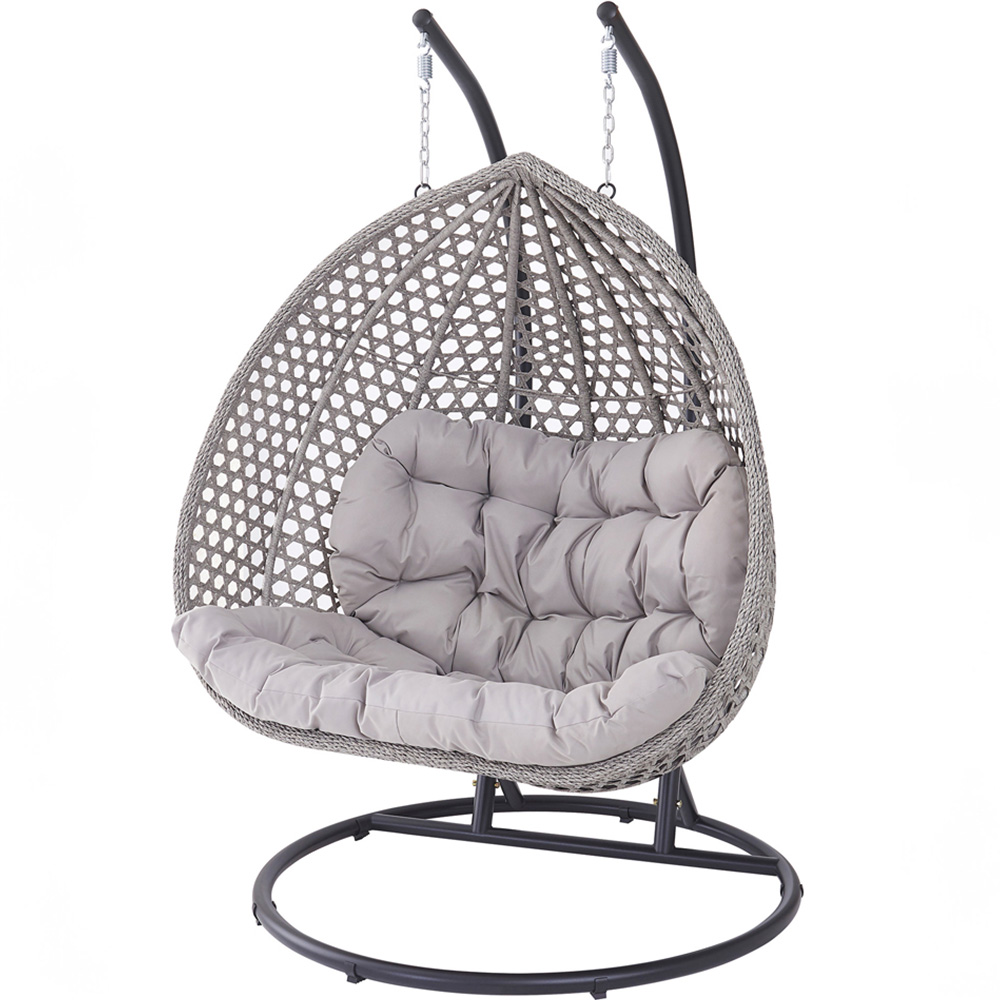 Oakley 2 Seater Rattan Light Grey Swing Egg Pod Chair Image 2