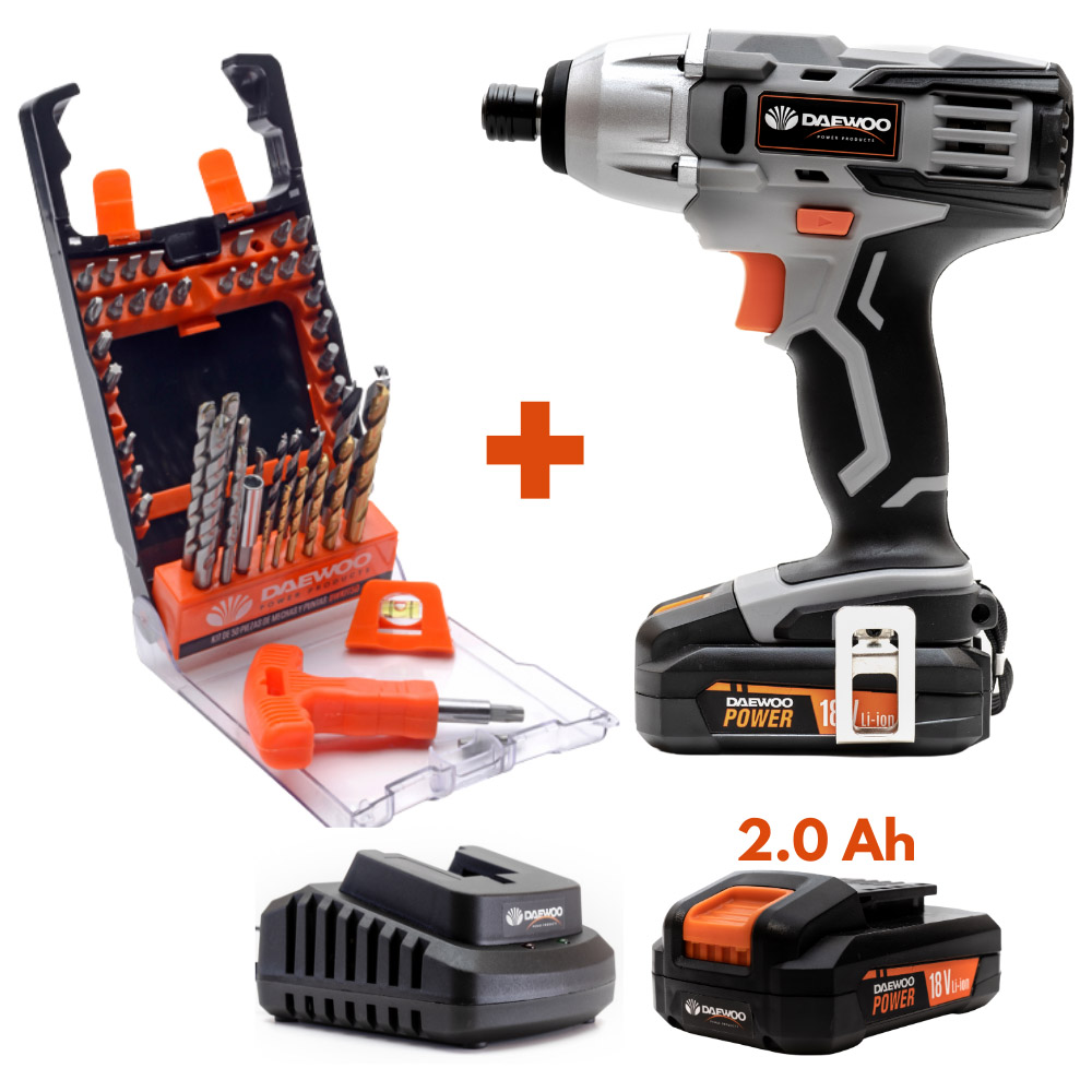 Daewoo U-Force 18V Cordless Impact Drill Driver with 2.0Ah Battery Charger 50 Piece Drill Bit Set Image 6