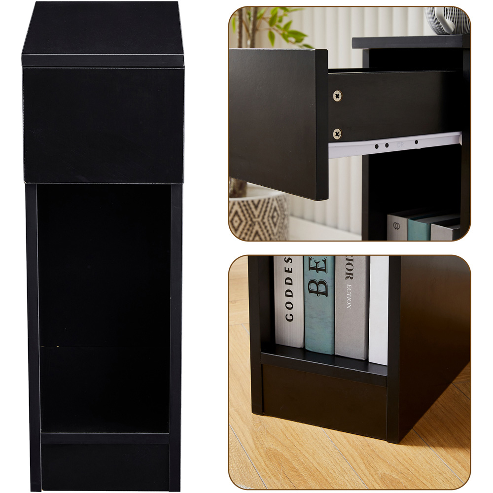 Brooklyn Ava Single Drawer Single Shelf Black Solid Wooden Bedside Table Image 5