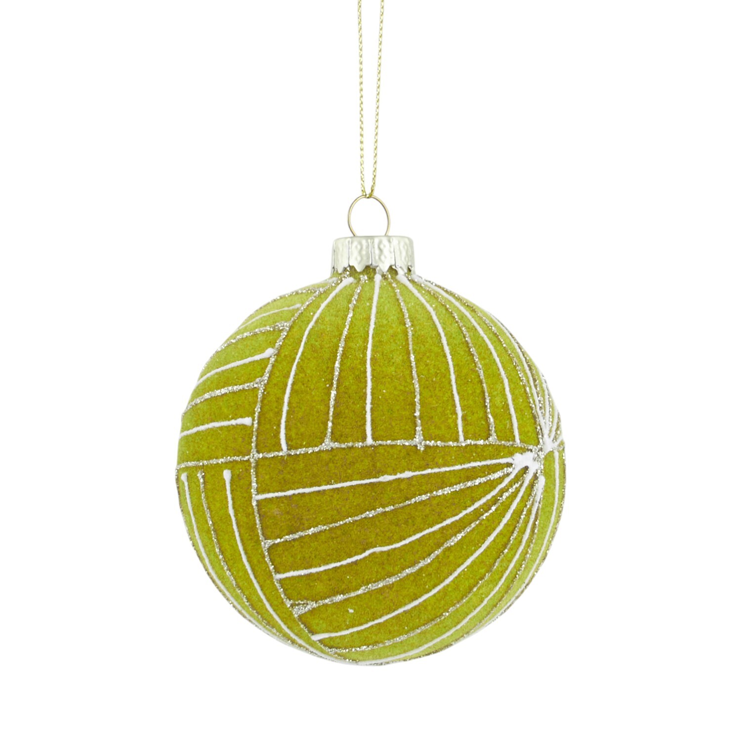 Flocked Olive Patterned Bauble Image 2