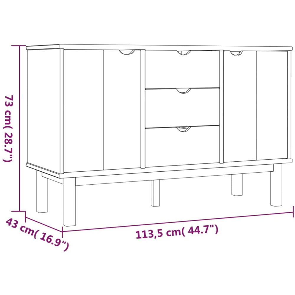 vidaXL 2 Door 3 Drawer Brown Pine Wood Sideboard Image 7