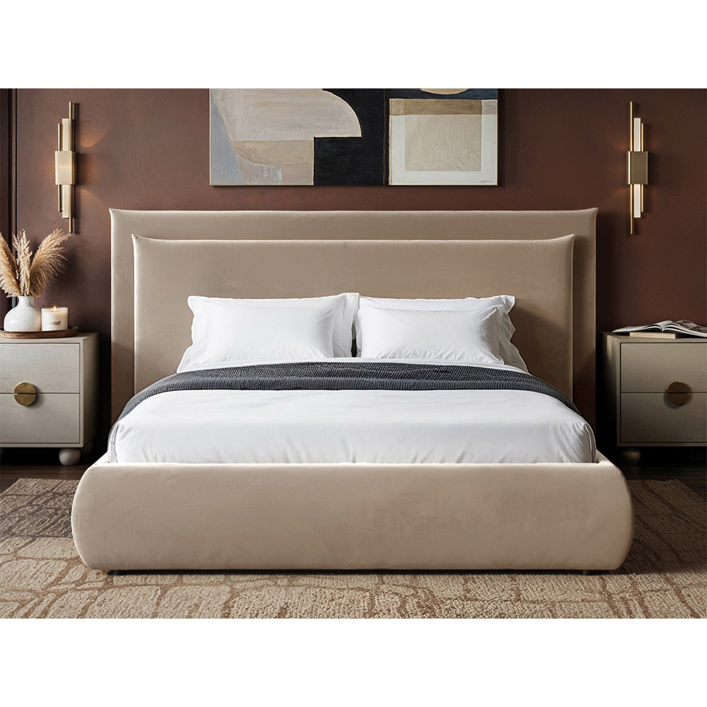 Solace+Co Sigrid Double Sand Velvet Ottoman Storage Bed Image 5