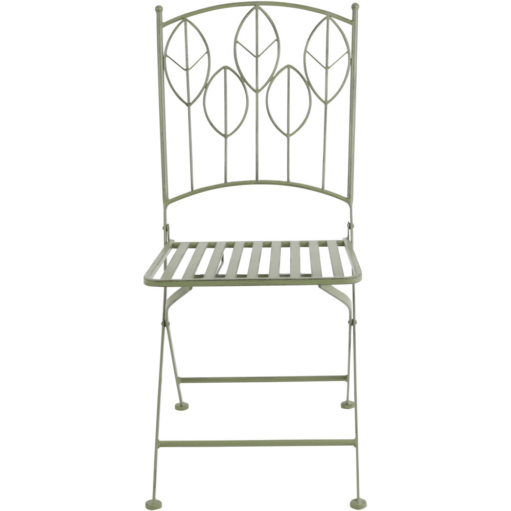 Charles Bentley 2 Seater Sage Green Rustic Metal Leaf Pattern Foldable Garden Bistro Set Image 5