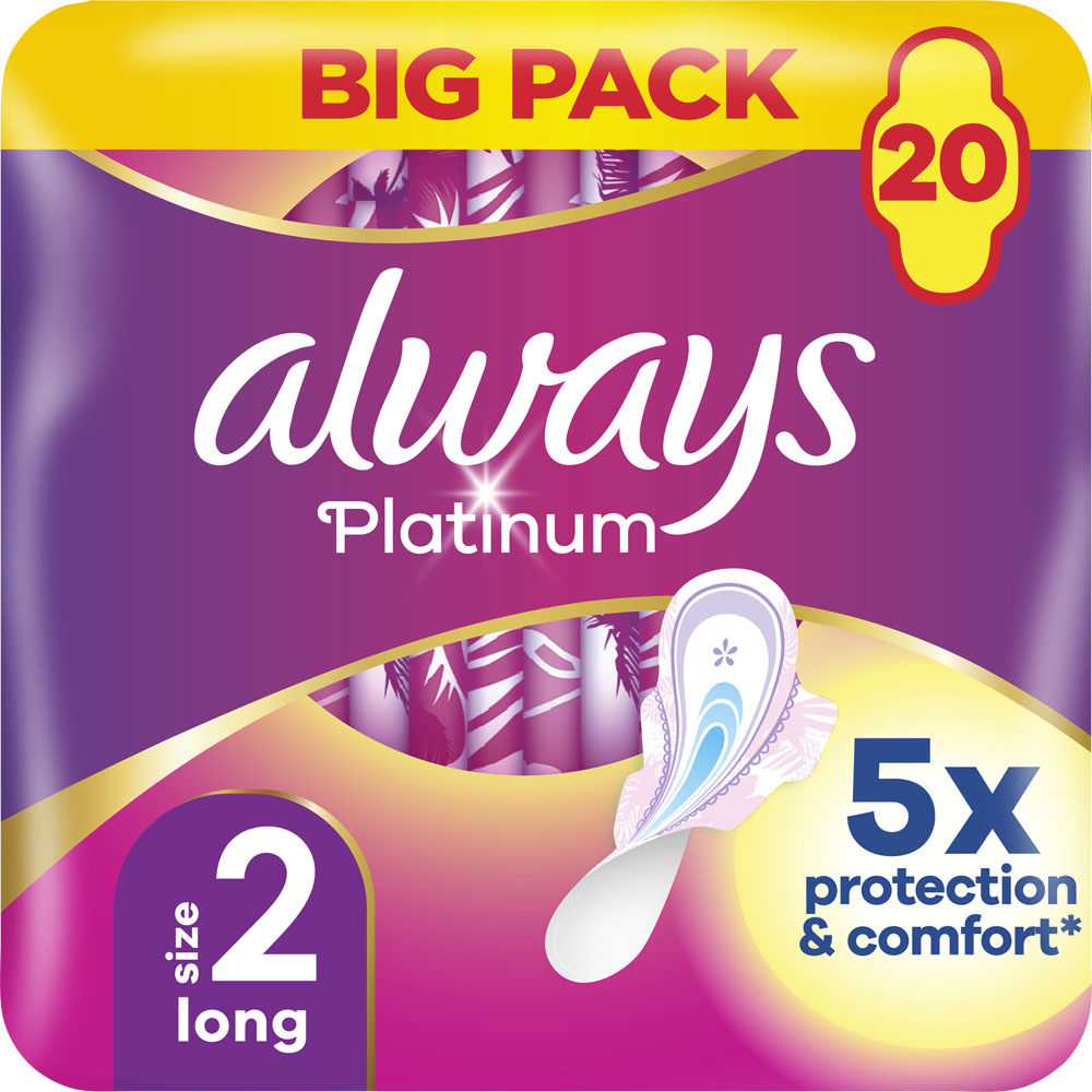 Always Platinum Sanitary Towels with Wings Size 2 Long 20 Pack Image 2