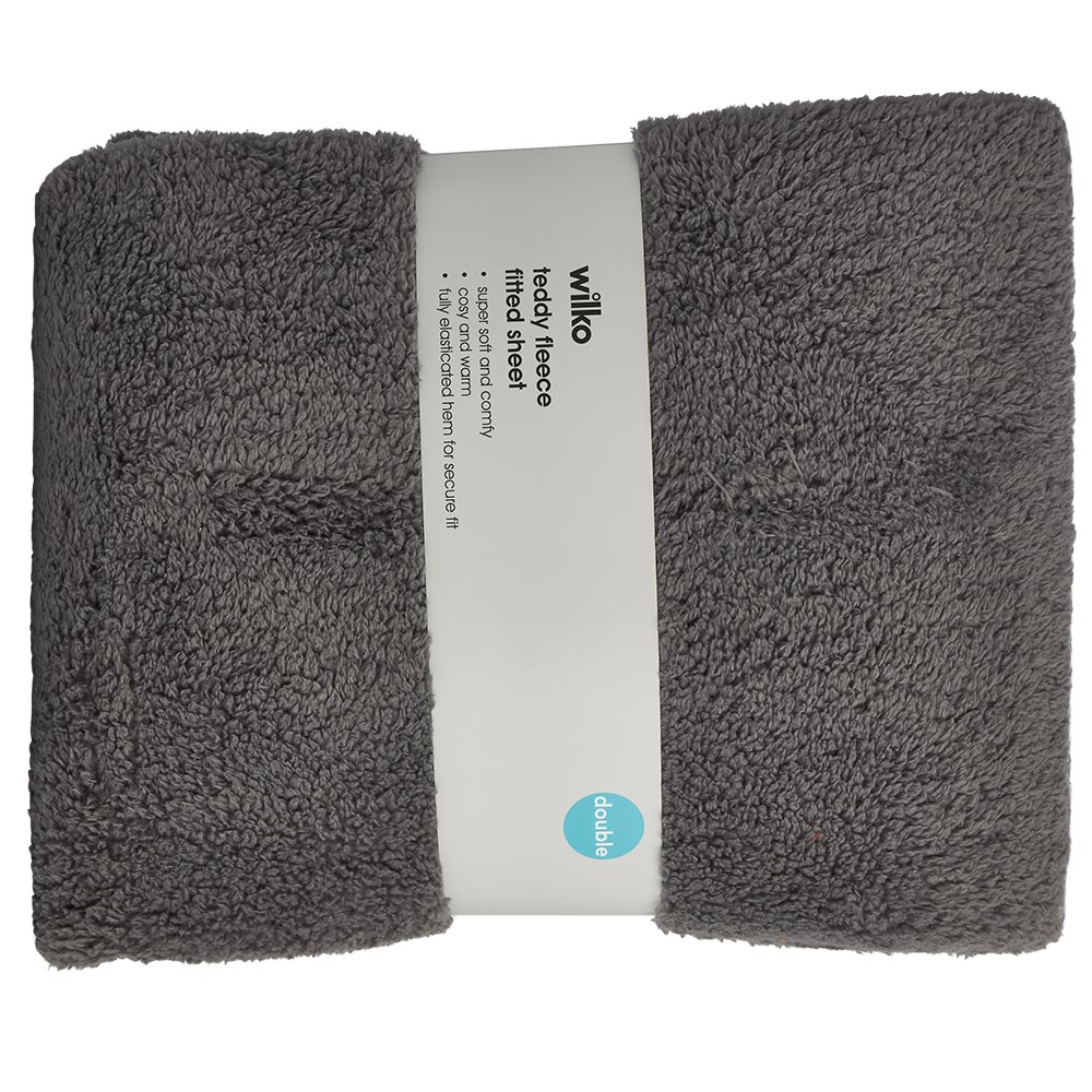 Wilko Double Charcoal Soft Teddy Fitted Sheet Image 5