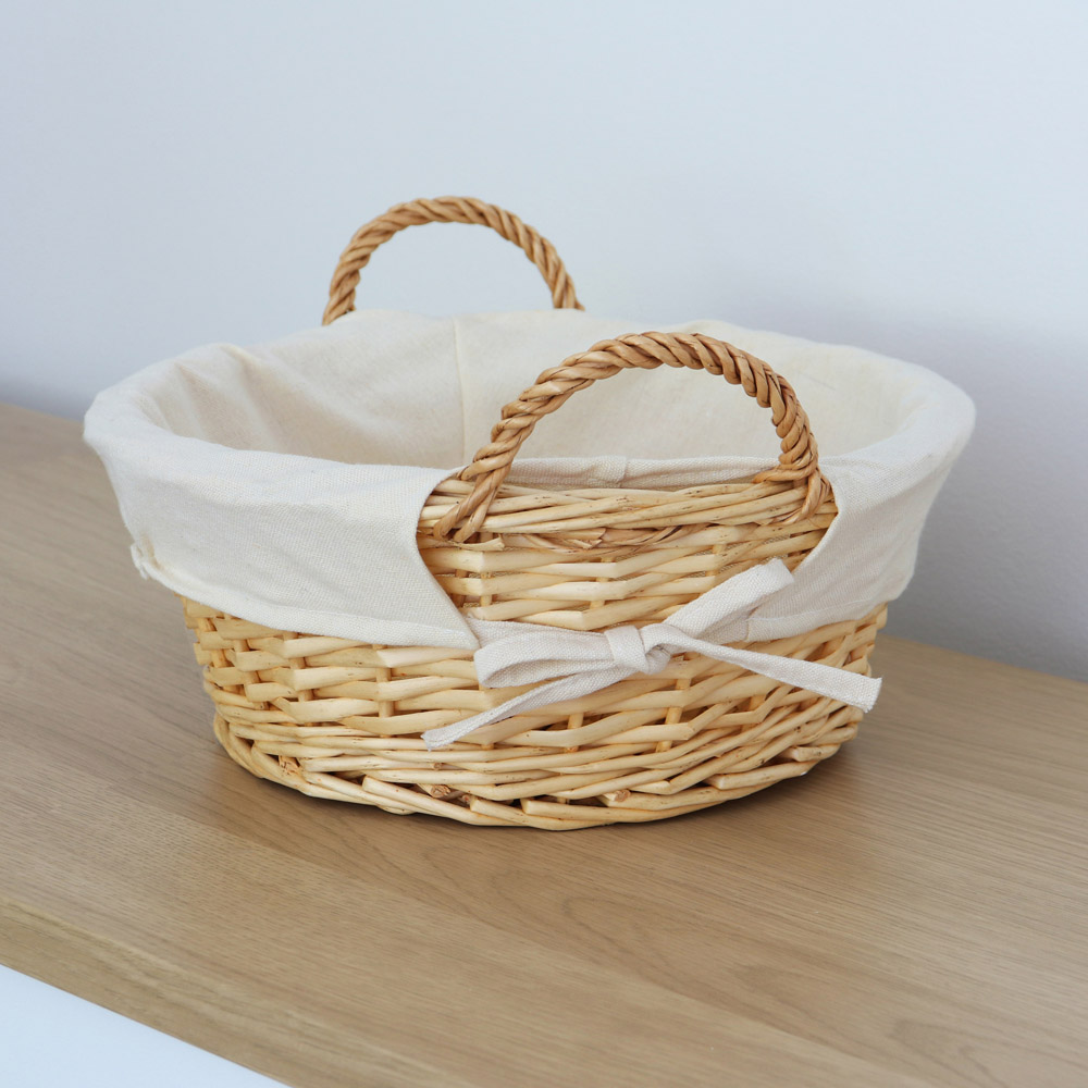 JVL 6.5L Acacia Honey Round Willow Storage Basket with Liner Image 5