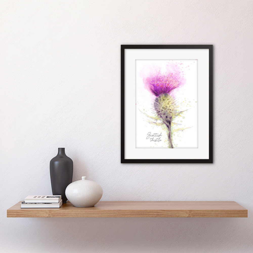 Wee Blue Coo Thistle Flower Head Scotland Watercolour Framed Wall Art Print 30 x 41cm Image 2