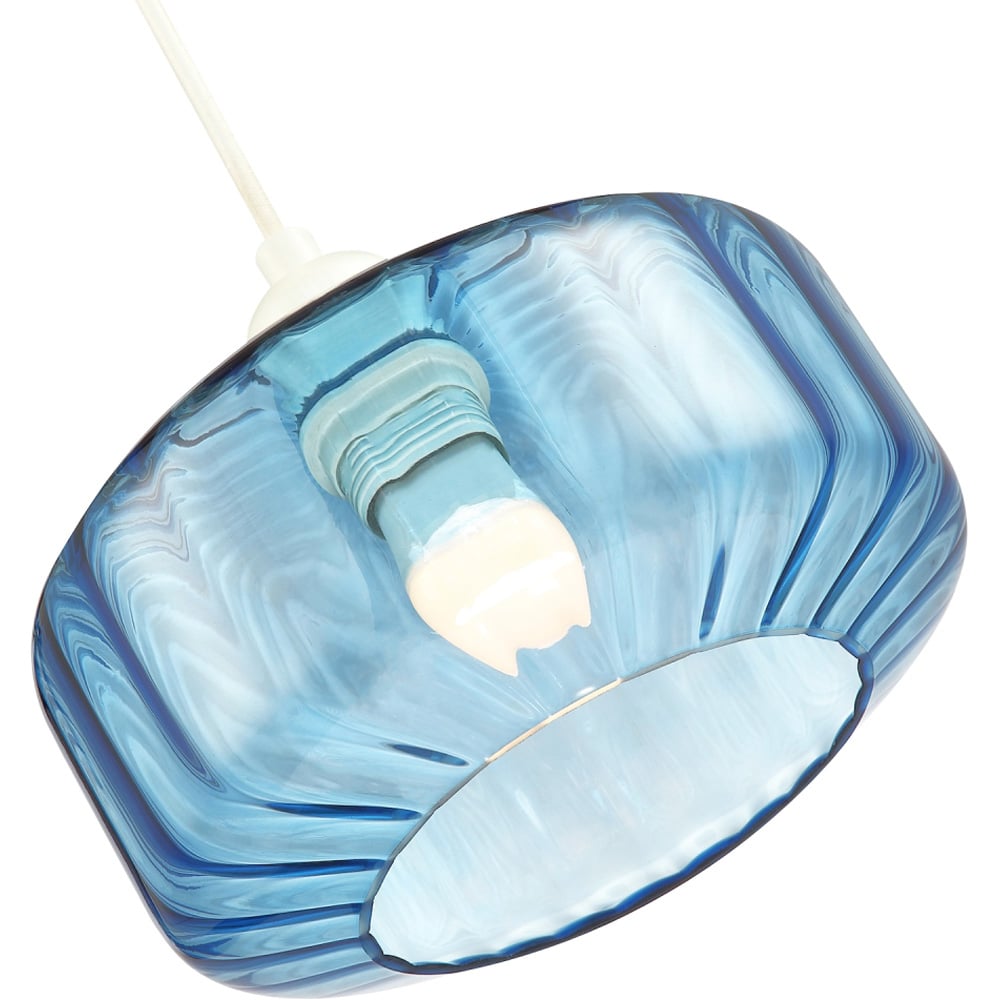 Happy Homewares Midnight Blue Ribbed Glass Flat Style Pendant Shade Image 6