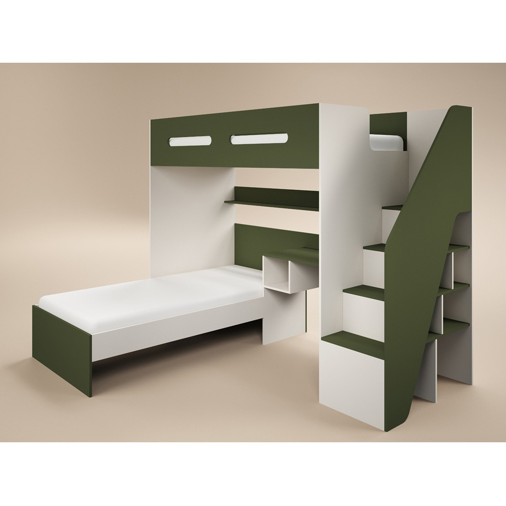 Flair Alpha Beige and Green LED Bunk Bed with Desk Image 2