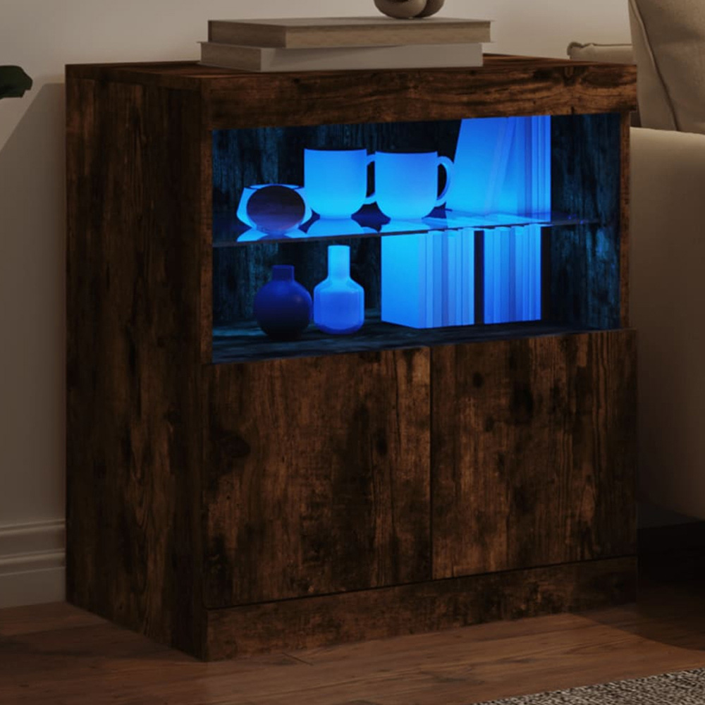 vidaXL 2 Door 2 Shelf Smoked Oak Sideboard with LED Lights Image 1