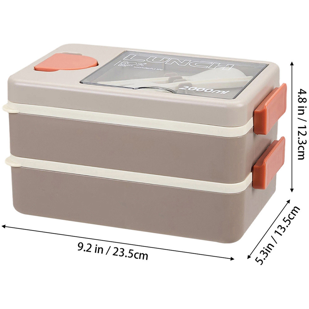 Living and Home 2L 2-Tier Khaki Lunch Box with Cutlery and Sauce Container Image 8