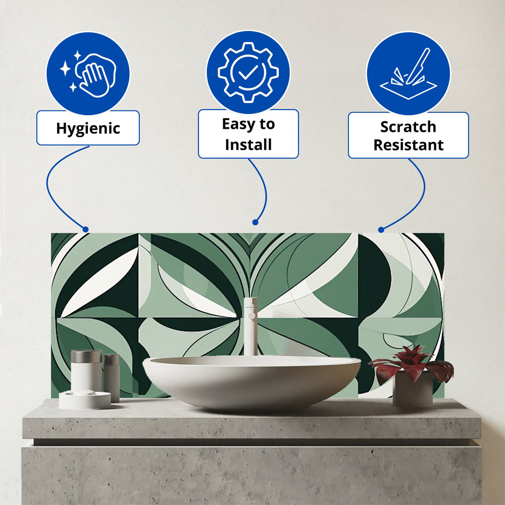 Warren Reed Designer Geometric Green Black Glass Bathroom Splashback 25 x 60cm Image 3