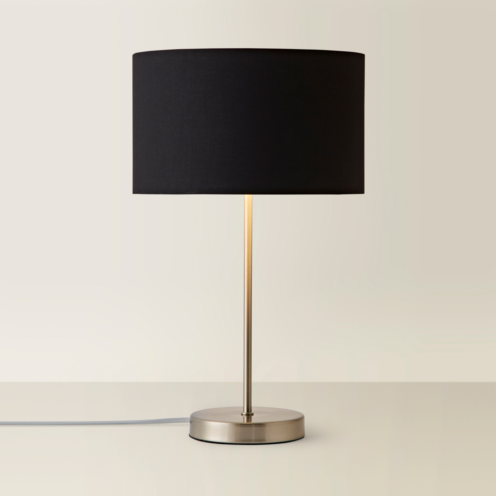ValueLights Charlie Metallic and Black Shade Brushed Chrome Table Lamp and Bulb Image 5