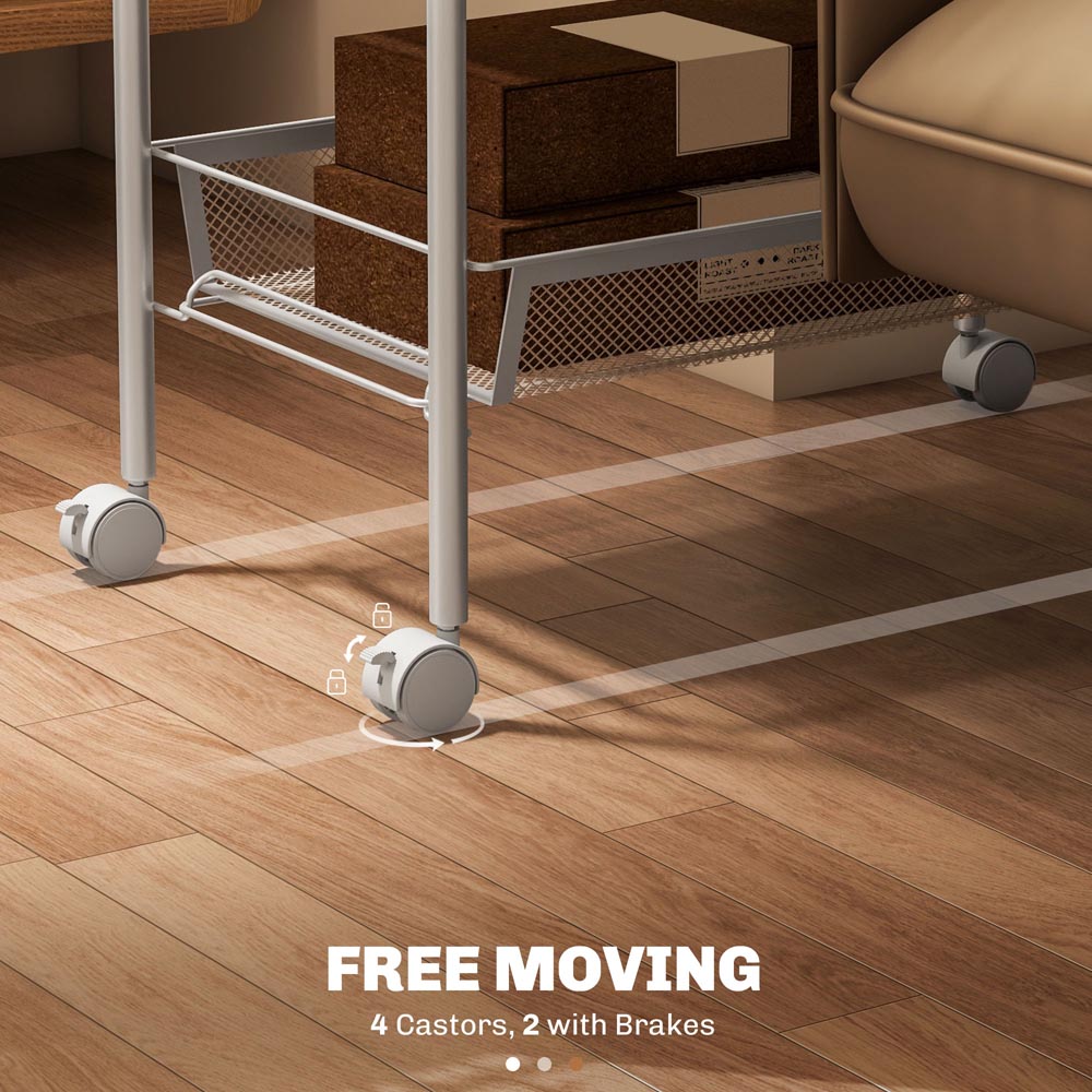 HOMCOM 5-Tier White Utility Rolling Cart with Removable Mesh Baskets Image 6