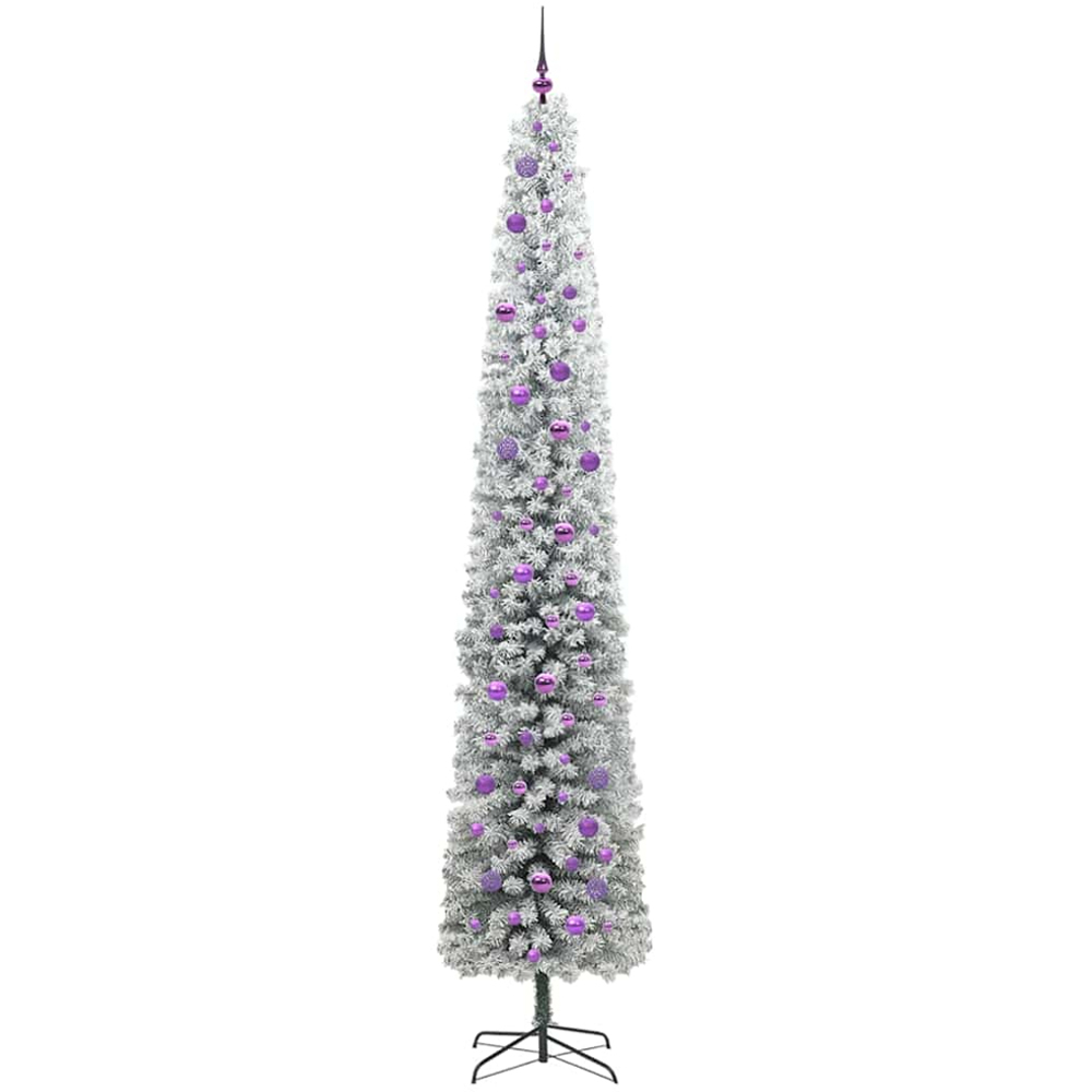 vidaXL 300 LED Pre-Lit Lilac Baubles Green Artificial Snow Flocked Christmas Tree 9ft Image 4