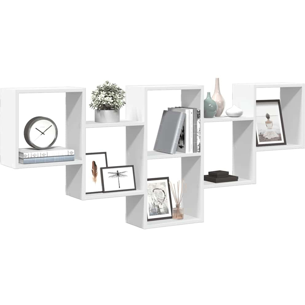 vidaXL 8 Shelf White Floating Wall Shelf Image 2