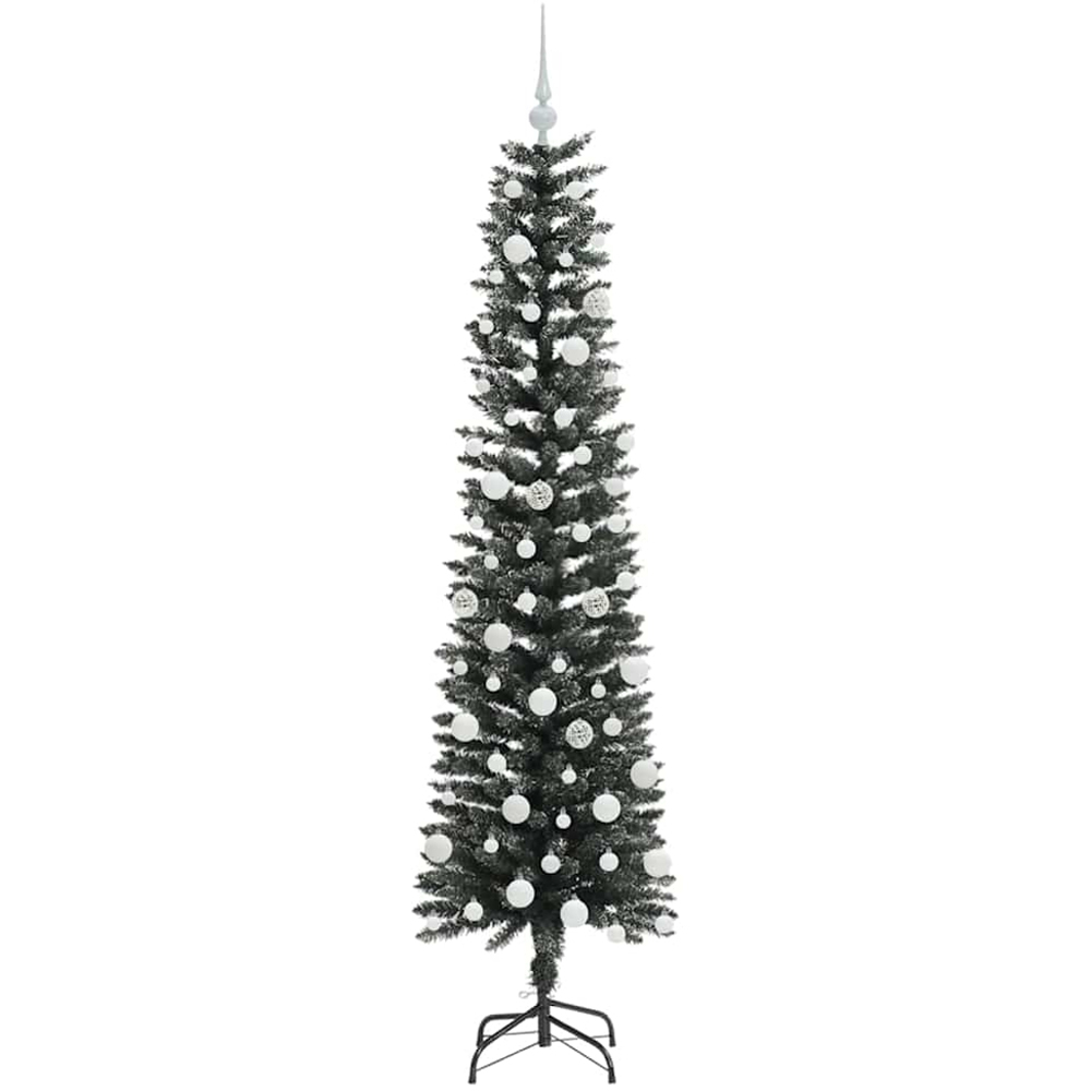 vidaXL Pre-Lit White Baubles Green Artificial Christmas Tree 6ft Image 4