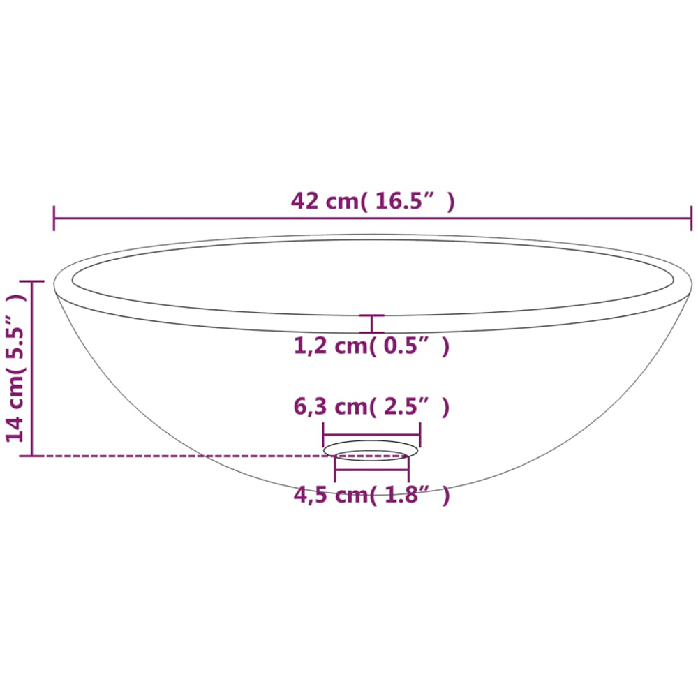 vidaXL White Tempered Glass Round Wash Basin 140 x 420mm Image 4