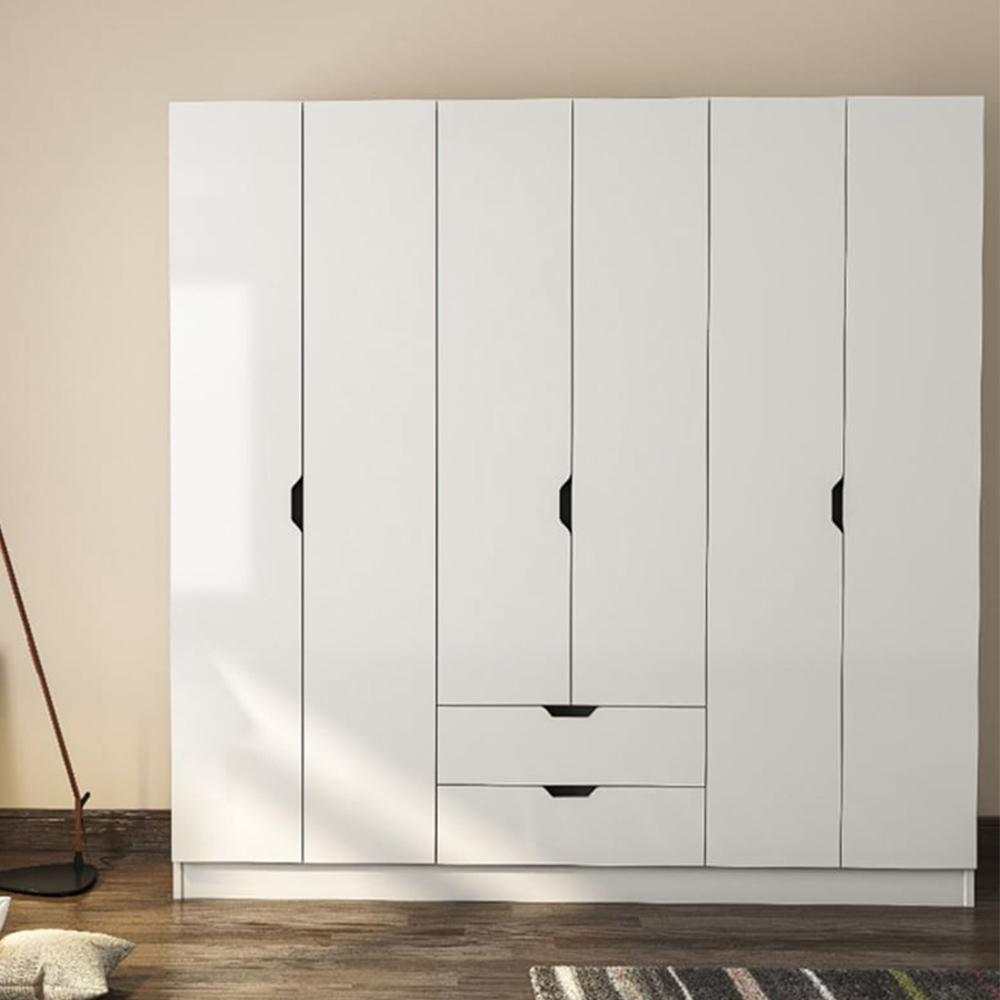 Evu Bergen 6 Door 2 Drawer White Wardrobe Image 3