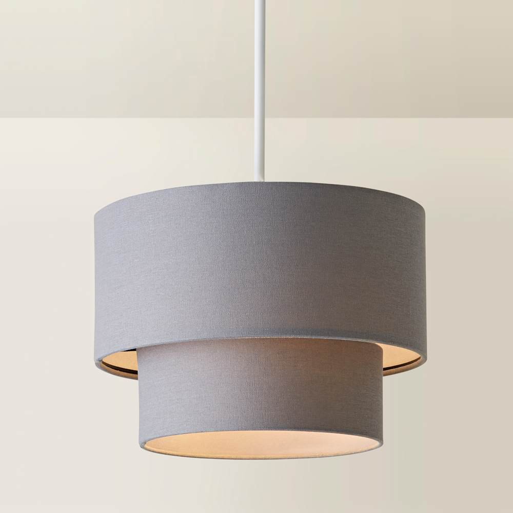 ValueLights Jodie 2 Tier Grey Linen Ceiling Drum Lamp Shade Image 4