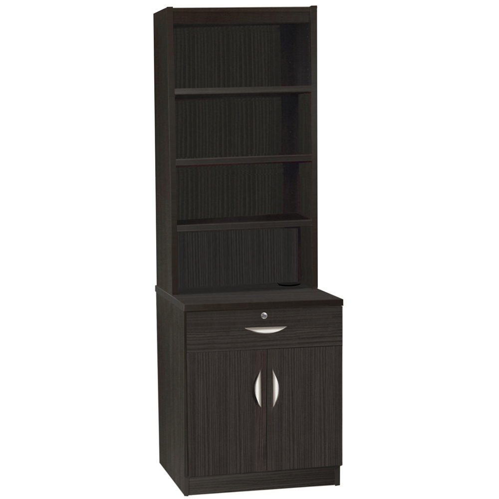 R White Cabinets 2 Door Single Drawer 4 Shelf Black Cupboard with Hutch Image 2