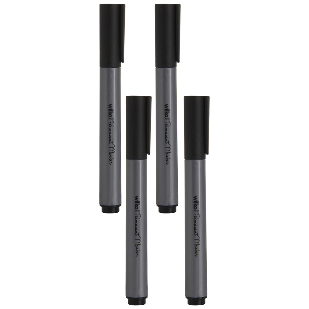 Wilko Chunky Permanent Black Marker Pens 4 pack Image 1