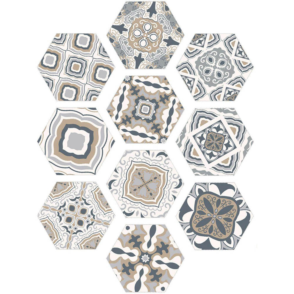 Walplus Abstract Brown Hexagon Floor Tiles Stickers 10 Pack Image 2