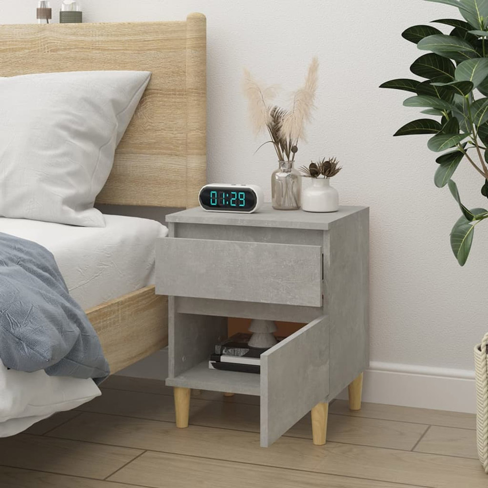 vidaXL Single Door Single Drawer Concrete Grey Bedside Cabinet Image 3