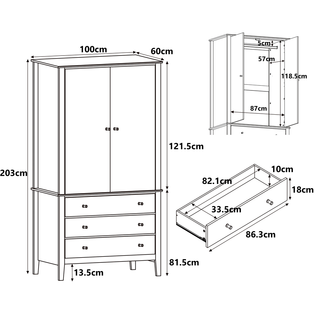 Core Products Henley 2 Door 3 Drawer Oak Effect Wardrobe Image 9