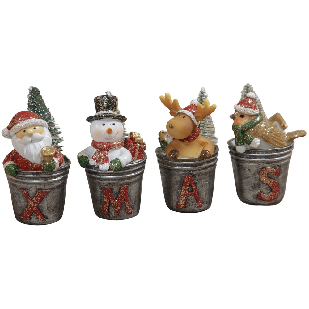 The Christmas Gift Co Silver Christmas Character Ornaments 4 Piece Image 1
