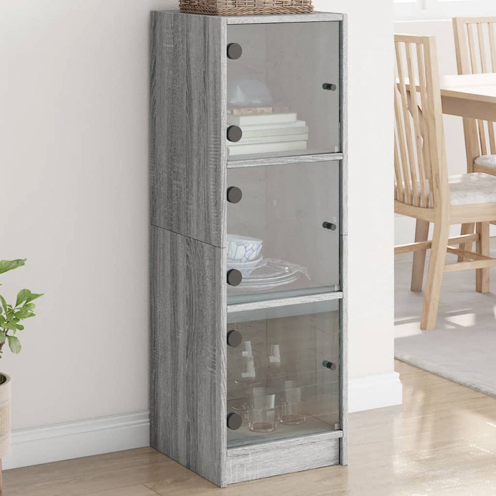 vidaXL 3 Glass Door Grey Sonoma Highboard Image 1