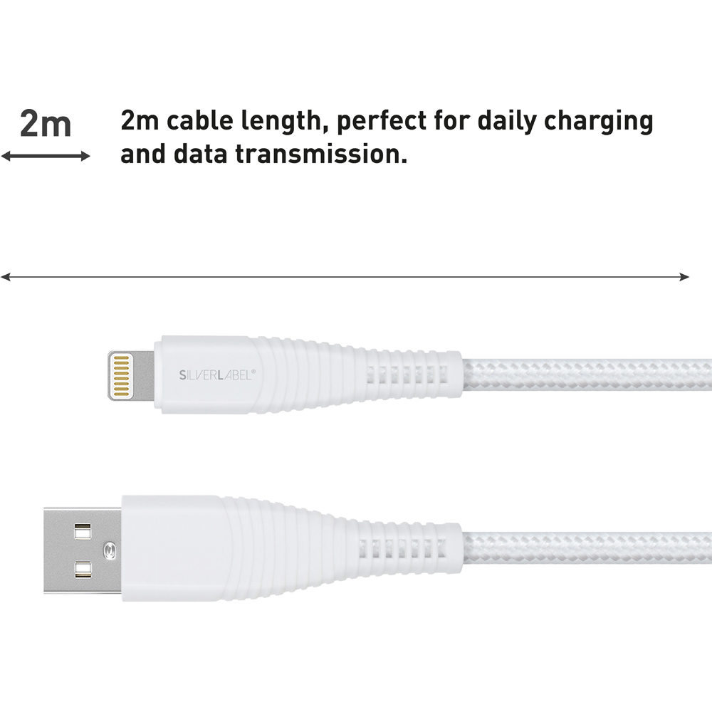SilverLabel White USB-A to Lightning Braided Cable 2m Image 3