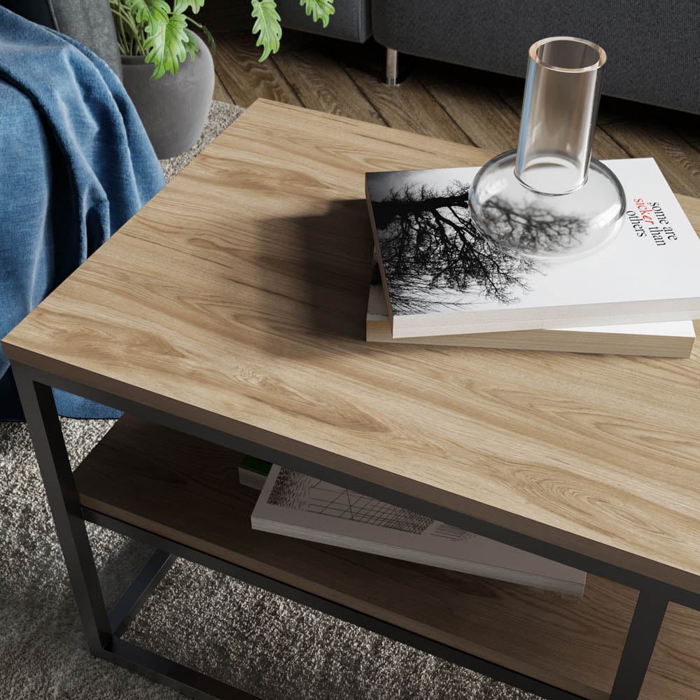 Decorotika Forteus Single Shelf White Marble Effect Oud Black Modern Coffee Table Image 3