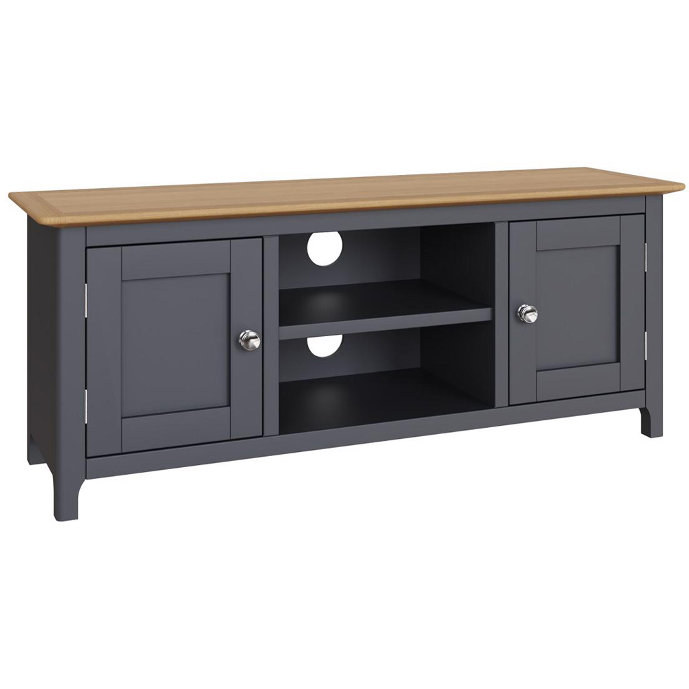FWStyle Taberno 2 Door 2 Shelf Graphite Blue and Oak Wide TV Unit Image 2