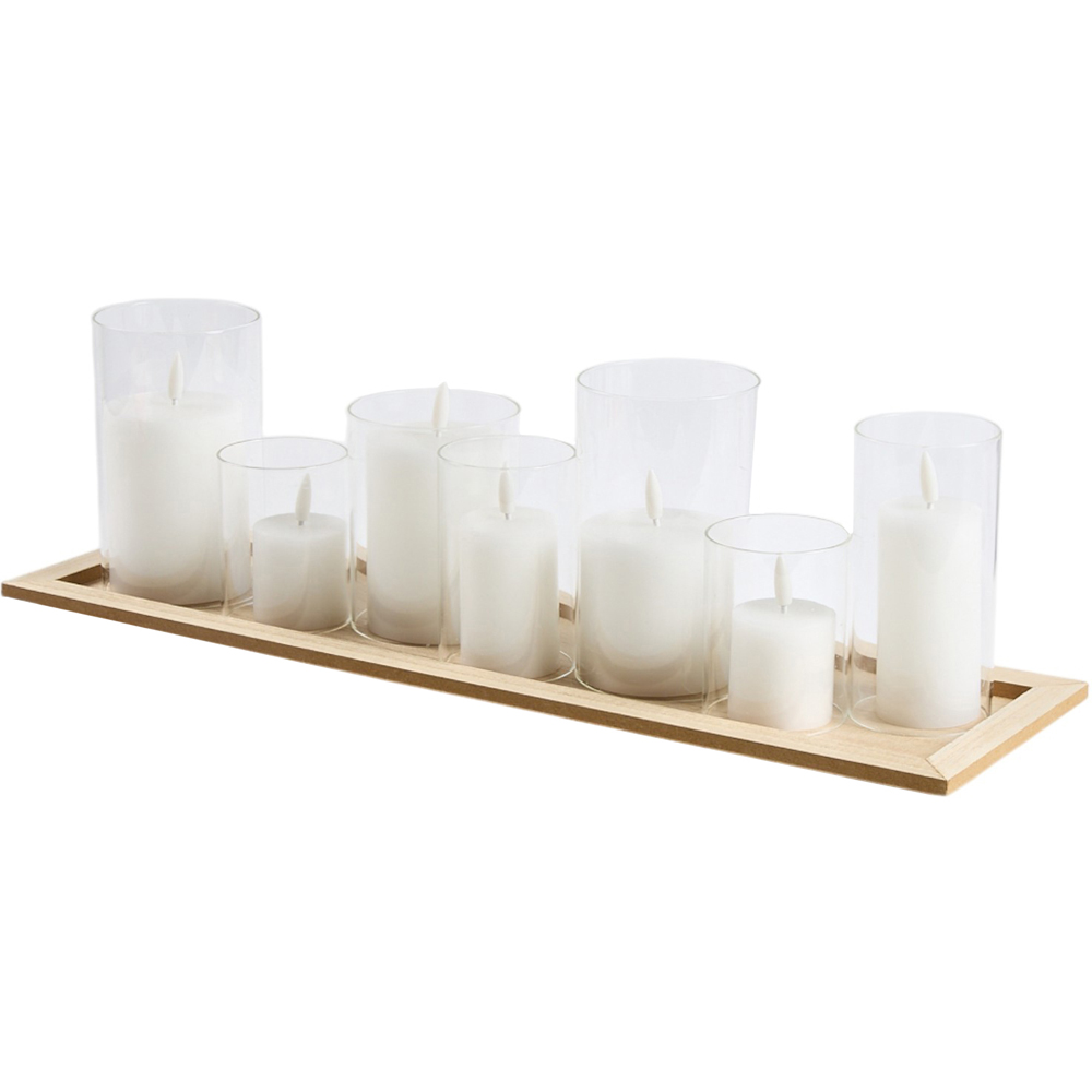 Set of 7 LED Candle Tray Clear Glass Image 7