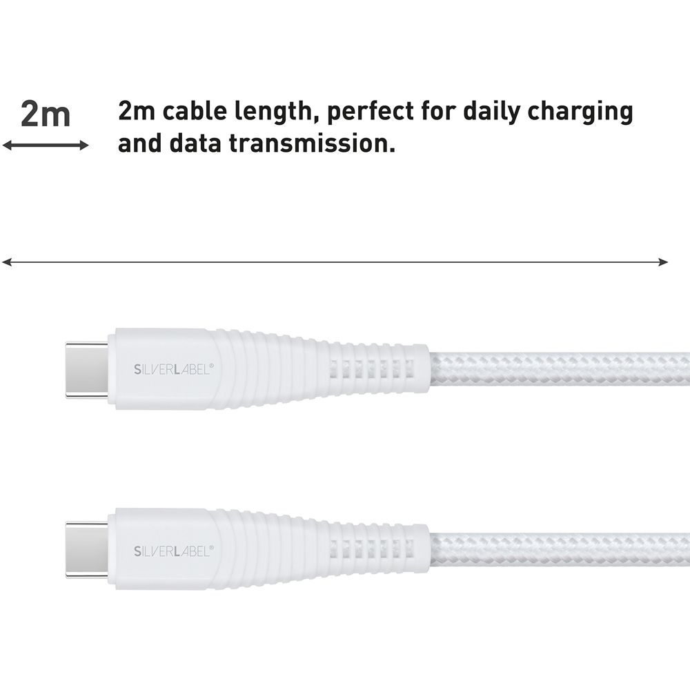 SilverLabel White USB-C to USB-C Braided Cable 2m Image 3