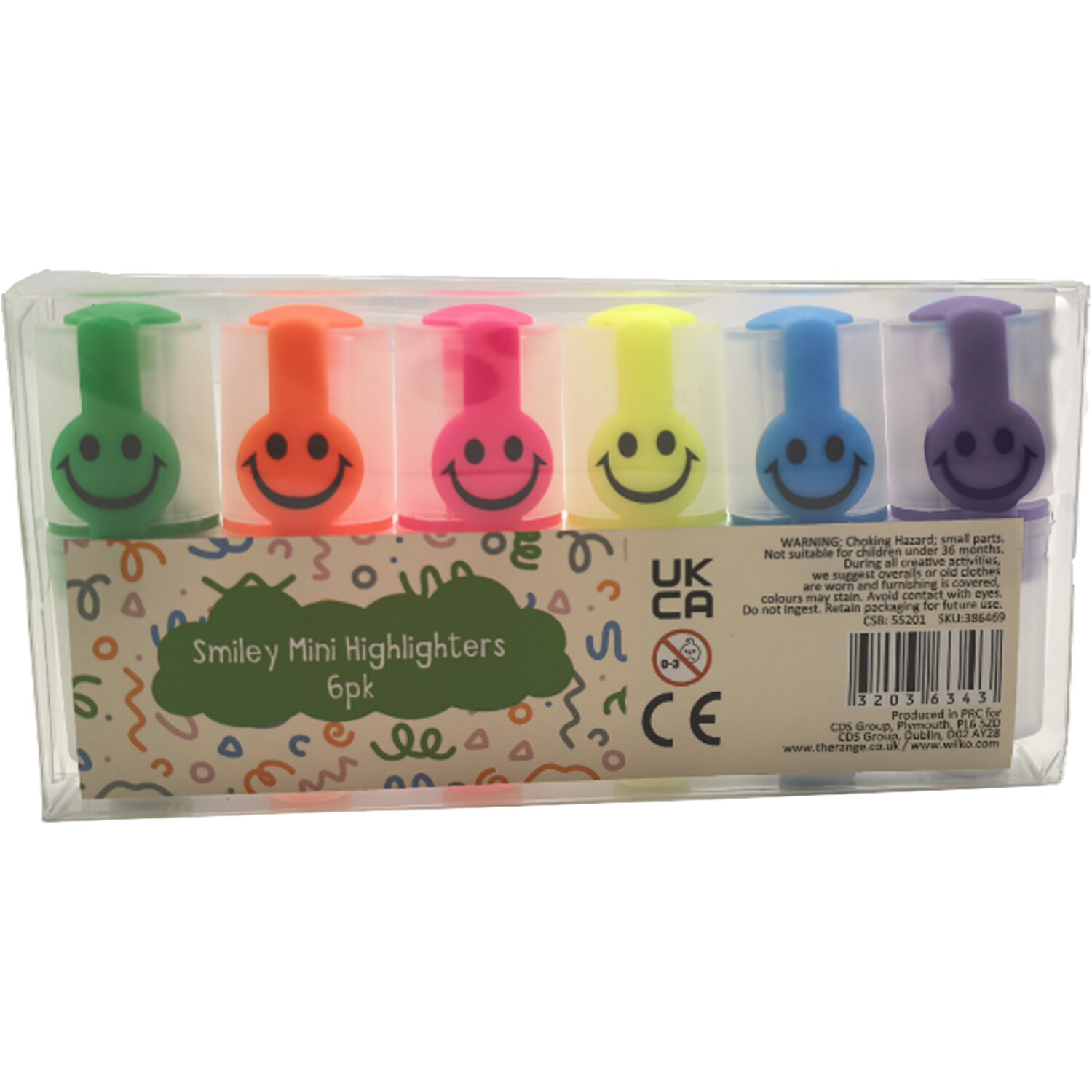 Pack of 6 Smiley Mini Highlighters  - Multicolour Image 1