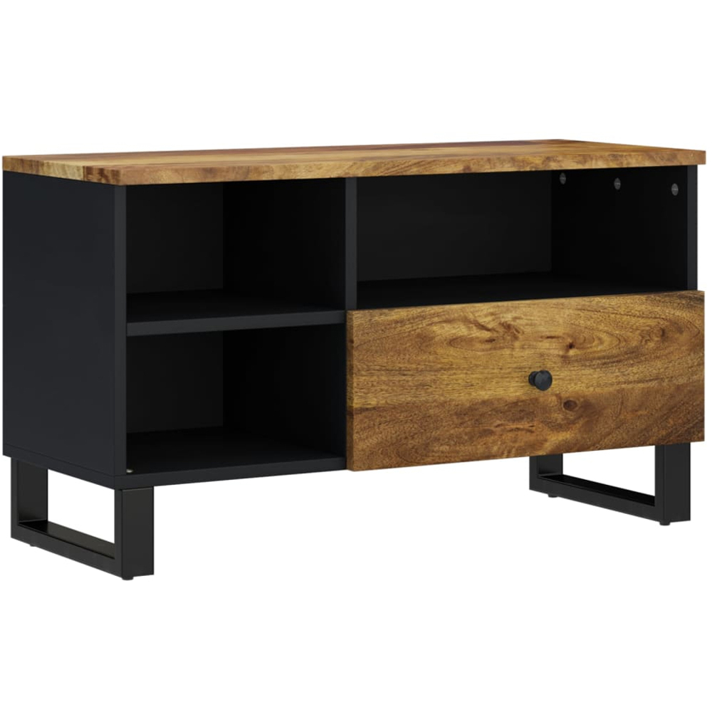 vidaXL Single Drawer 3 Shelf Honey Brown Solid Mango Wood TV Cabinet Image 2