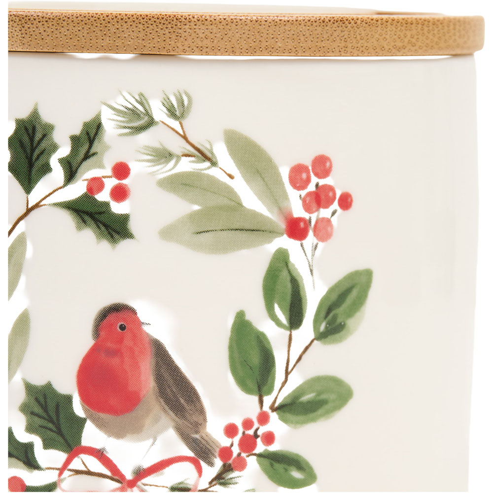 Festive Robin Ceramic Stacking Canister with Bamboo Lid Cream Image 2