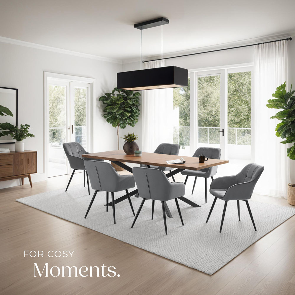 tectake Marilyn Set of 4 Grey and Black Quilted Velvet Dining Chair Image 8