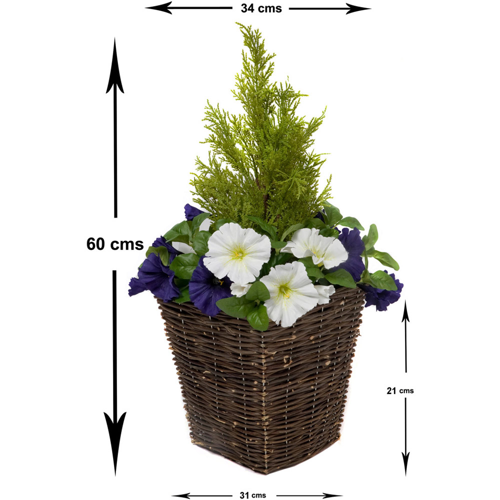 GreenBrokers Artificial Dark Purple and White Petunias Dark Rattan Planters 60cm 2 Pack Image 3