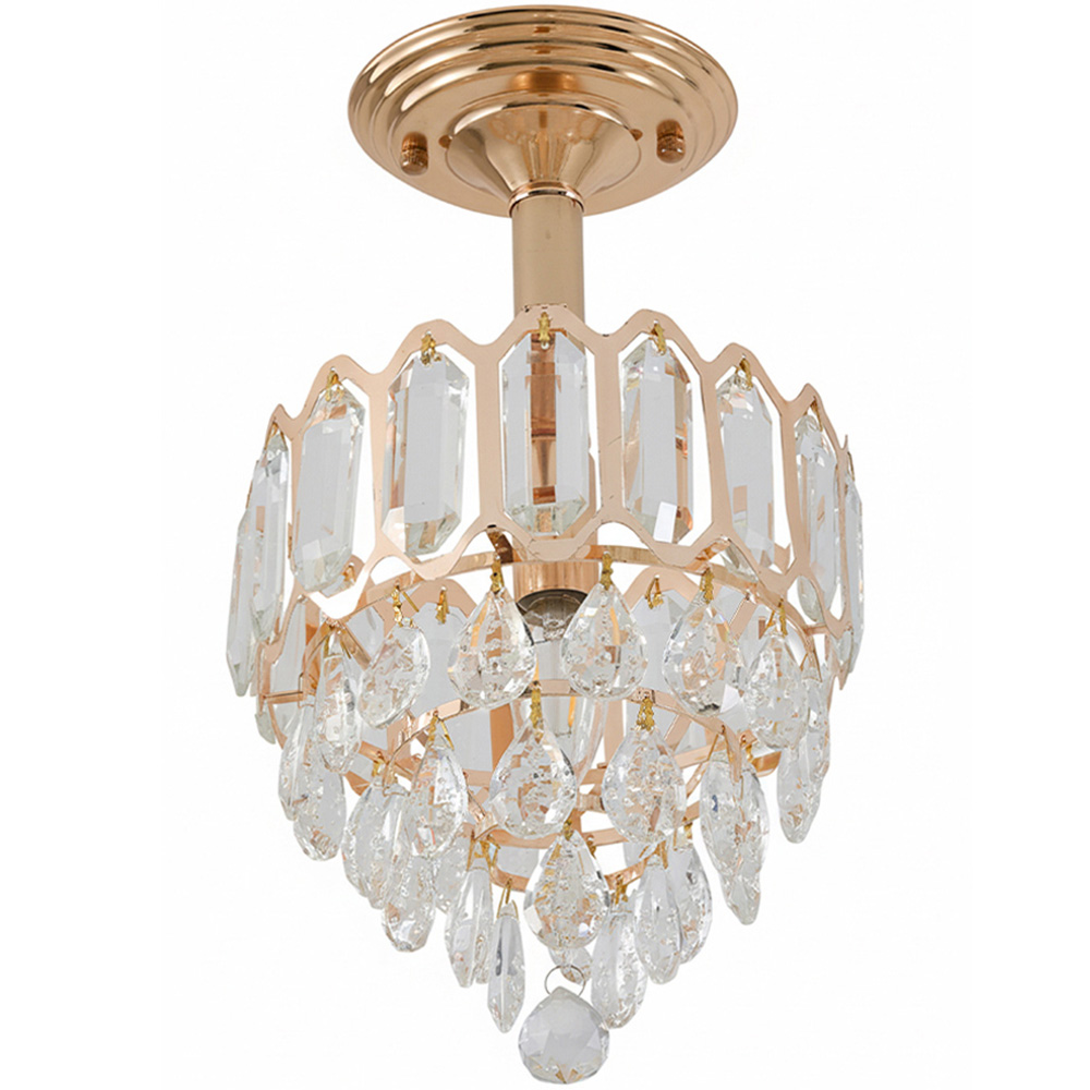 Living and Home Gold Iron Crystal E14 Pendant Light Image 2