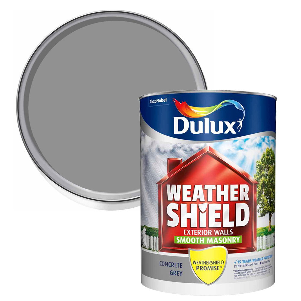 Dulux Weathershield Exterior Walls Concrete Grey Smooth Masonry Paint 5L Image 1