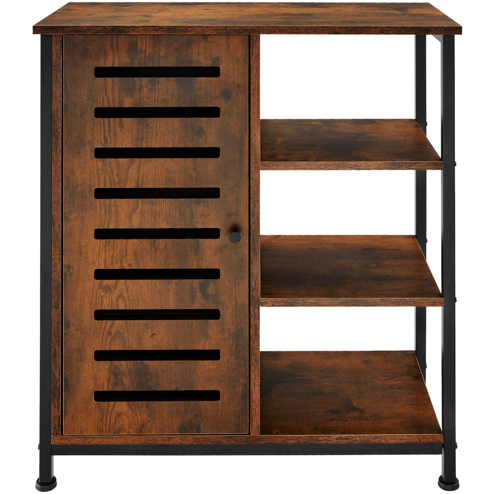 tectake Runcorn Single Door 3 Shelf Dark Rustic Wooden Sideboard Image 3